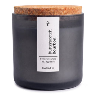 Butterscotch Bourbon beeswax candle 16 oz in matte glass jar with cork lid