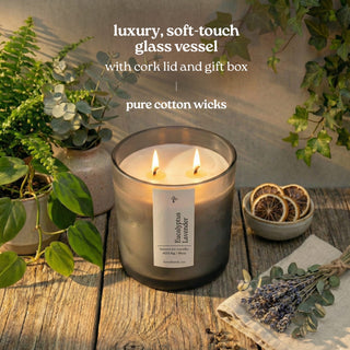 Eucalyptus Lavender candle soft-touch glass vessel with cotton wicks