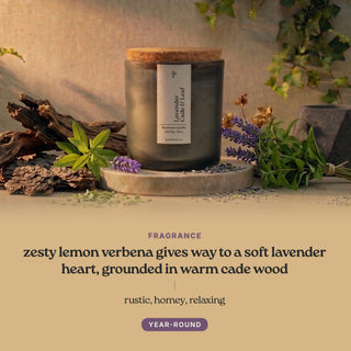 Lavender Cade & Leaf candle scent notes